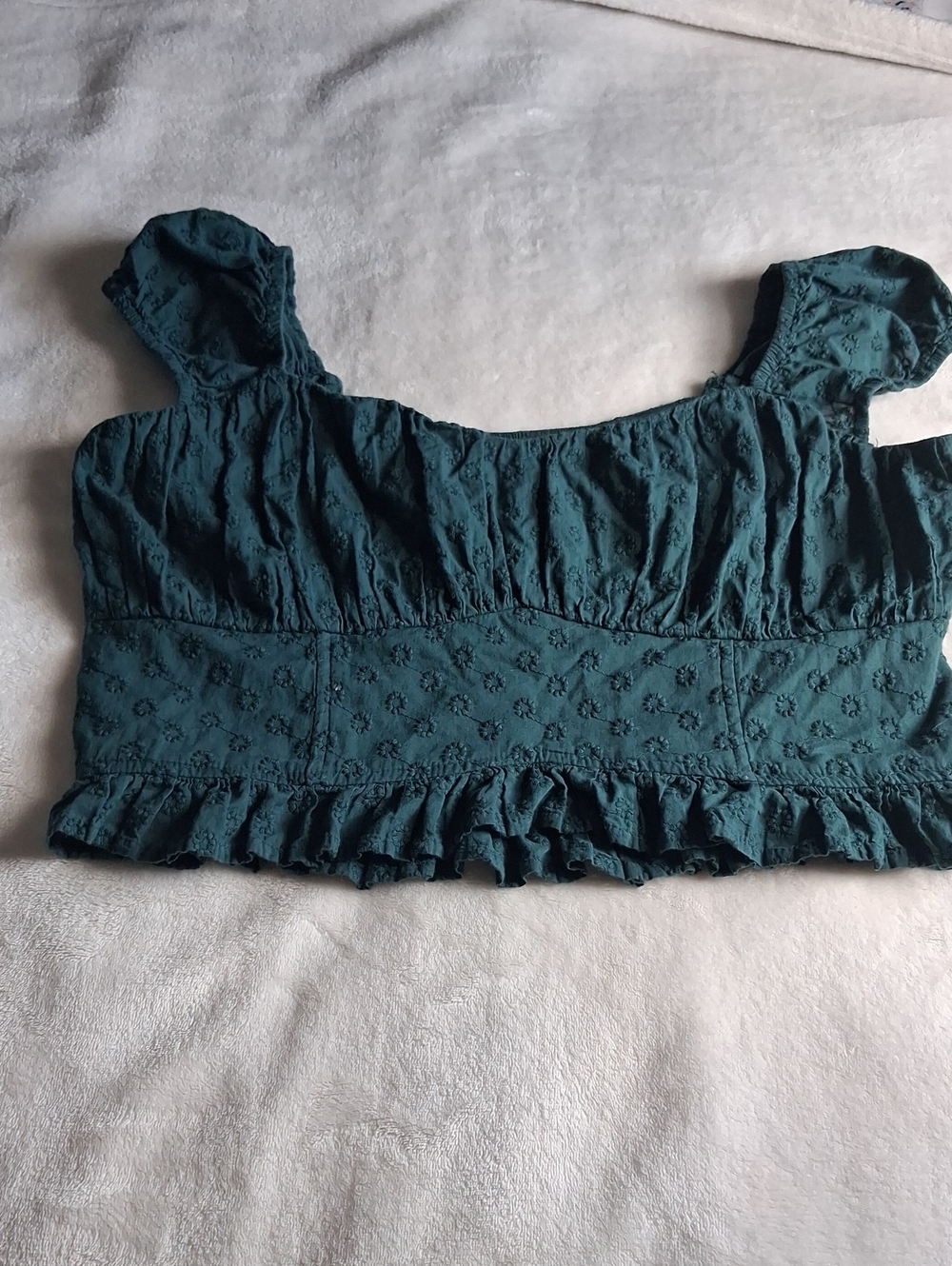 Hollister Teal Eyelet Ruffle Crop Blouse